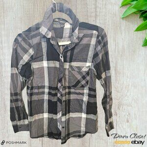 Eddie Bauer Women Plaid Long Sleeve Shirt Grey and white Size XS Checkered